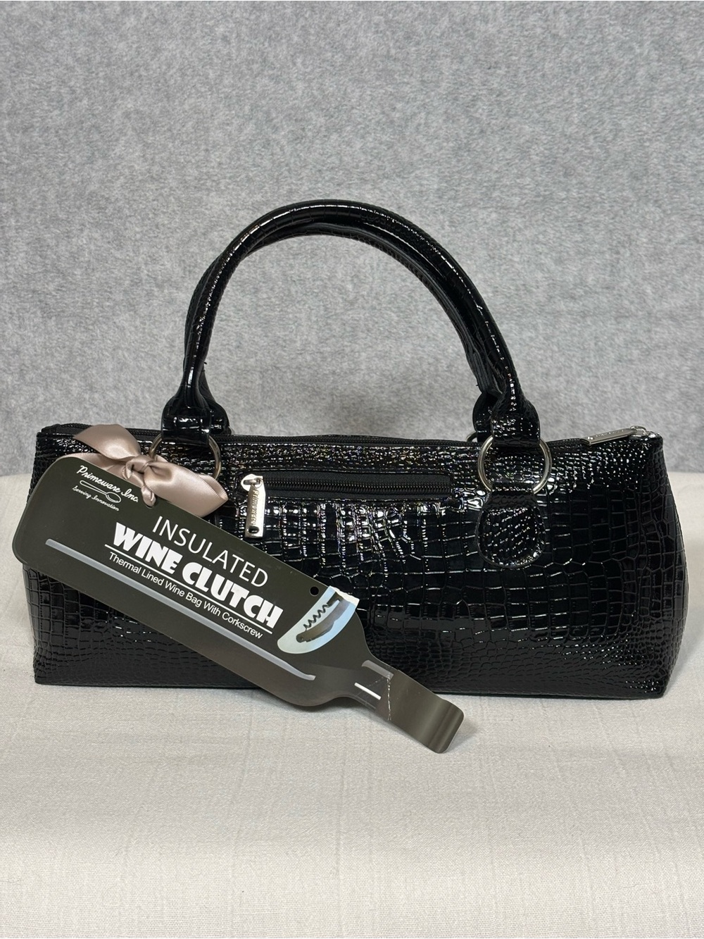 Primeware Insulated Wine Clutch Thermal Lined Wine Bag With Corkscrew-Black